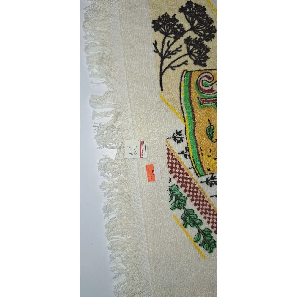 Vintage Herbs and Spices Kitchen Hand Towel Fringe Terry Cloth Made in USA Retro